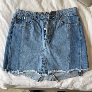 Reformation size 0 denim fringe skirt